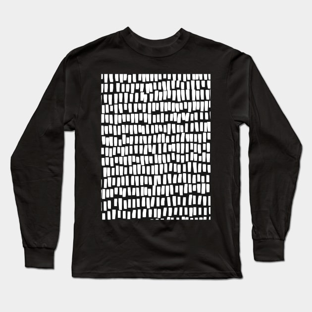 Black Background and White Lines and Stripes Long Sleeve T-Shirt by OneThreeSix